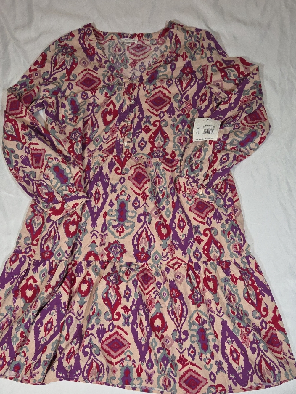 NWT BeachLunchLounge cotton blend dress batik print tiered Babydoll SZ Small